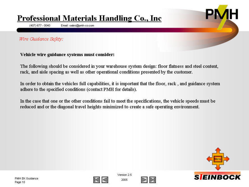 ] Wire guidance criteria / very narrow aisle forklift systems